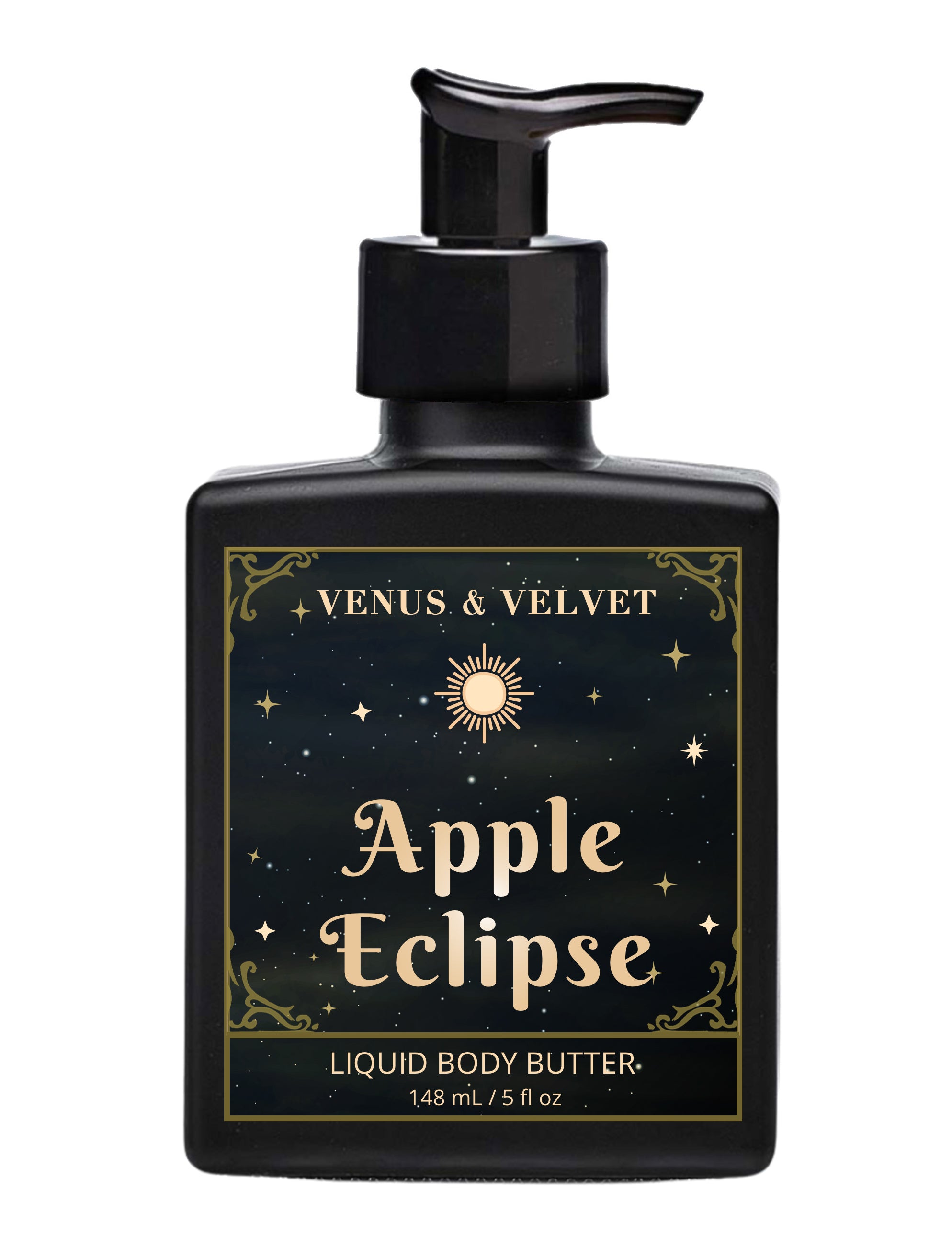 Venus & Velvet Apple Eclipse liquid body butter bottle on a white background